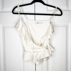Rebecca Minkoff Carson White Tonal Printed Satin Ruffle Top Women's Size X-Small